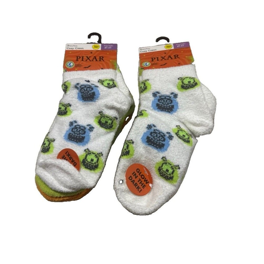 Toddler Monsters Inc Socks 4T -5T - Mike & Sully-  Glow In The Dark 6pair